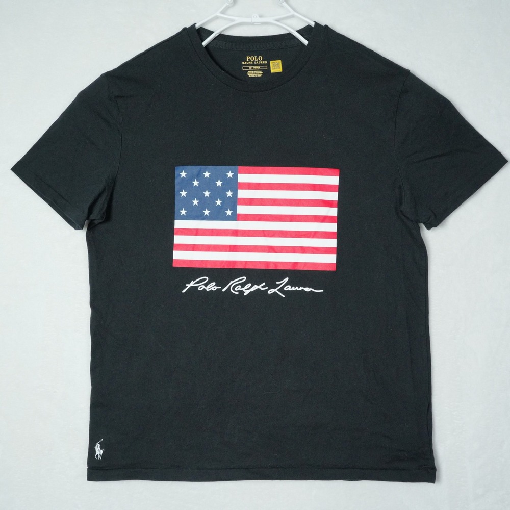 Polo Ralph Lauren Mens Black American Flag Graphic T-Shirt Size M Cotton